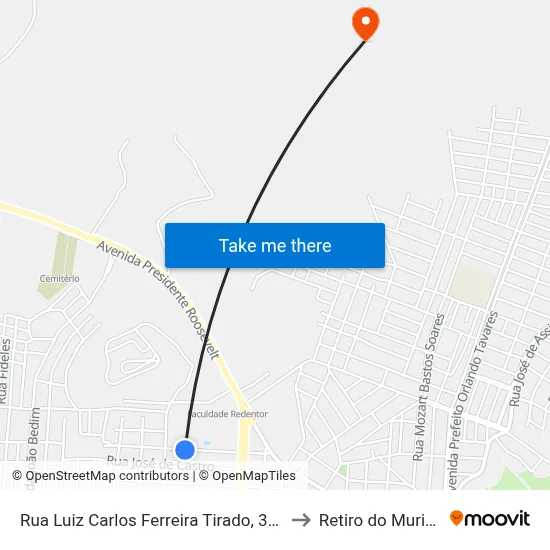 Rua Luiz Carlos Ferreira Tirado, 383 to Retiro do Muriaé map