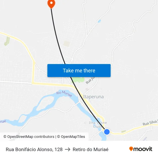 Rua Bonifácio Alonso, 128 to Retiro do Muriaé map