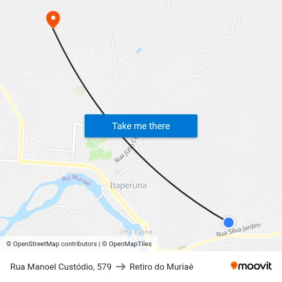 Rua Manoel Custódio, 579 to Retiro do Muriaé map