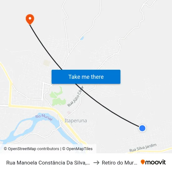Rua Manoela Constância Da Silva, 140 to Retiro do Muriaé map