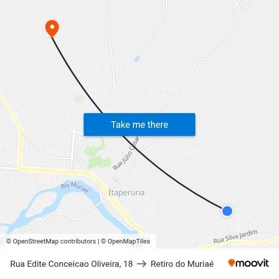 Rua Edite Conceicao Oliveira, 18 to Retiro do Muriaé map