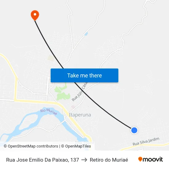 Rua Jose Emilio Da Paixao, 137 to Retiro do Muriaé map