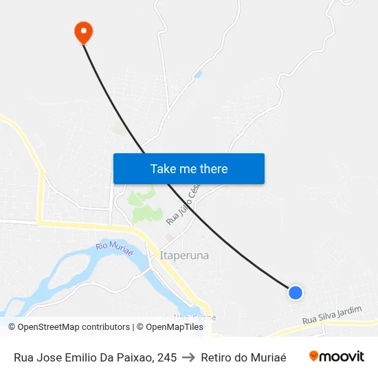 Rua Jose Emilio Da Paixao, 245 to Retiro do Muriaé map