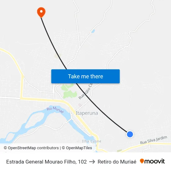 Estrada General Mourao Filho, 102 to Retiro do Muriaé map