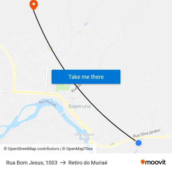 Rua Bom Jesus, 1003 to Retiro do Muriaé map