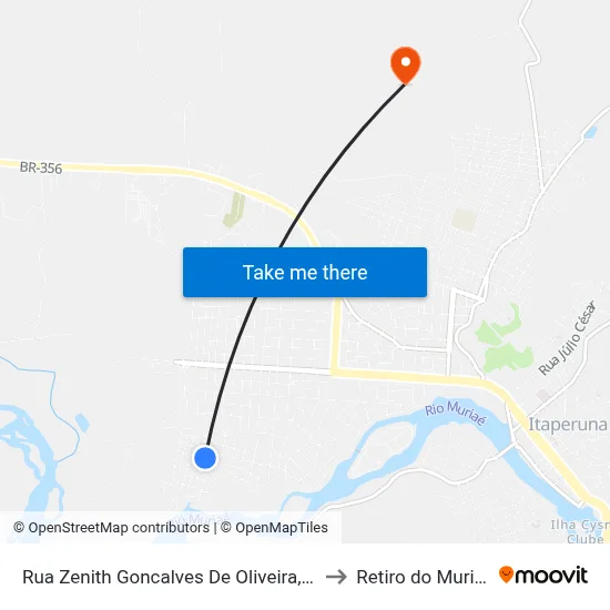 Rua Zenith Goncalves De Oliveira, 48 to Retiro do Muriaé map