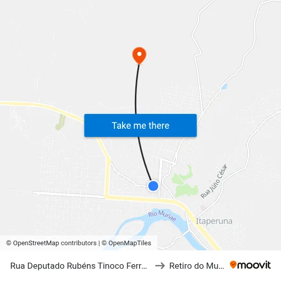 Rua Deputado Rubéns Tinoco Ferraz, 102 to Retiro do Muriaé map