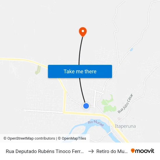 Rua Deputado Rubéns Tinoco Ferraz, 244 to Retiro do Muriaé map