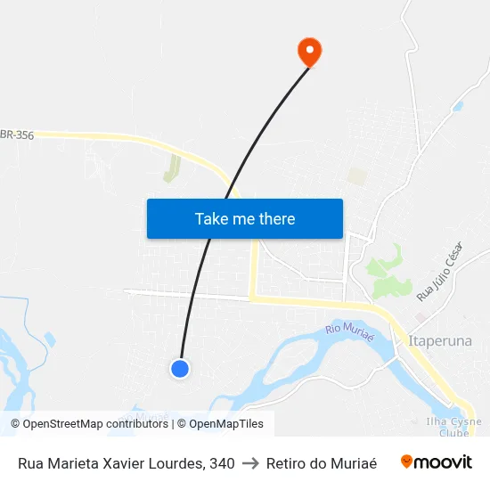 Rua Marieta Xavier Lourdes, 340 to Retiro do Muriaé map