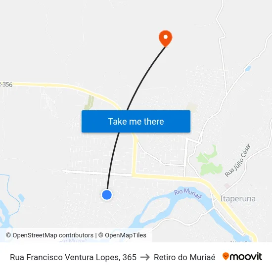 Rua Francisco Ventura Lopes, 365 to Retiro do Muriaé map