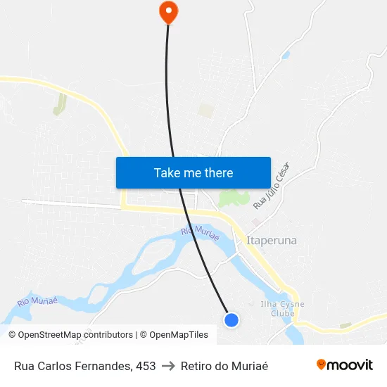 Rua Carlos Fernandes, 453 to Retiro do Muriaé map