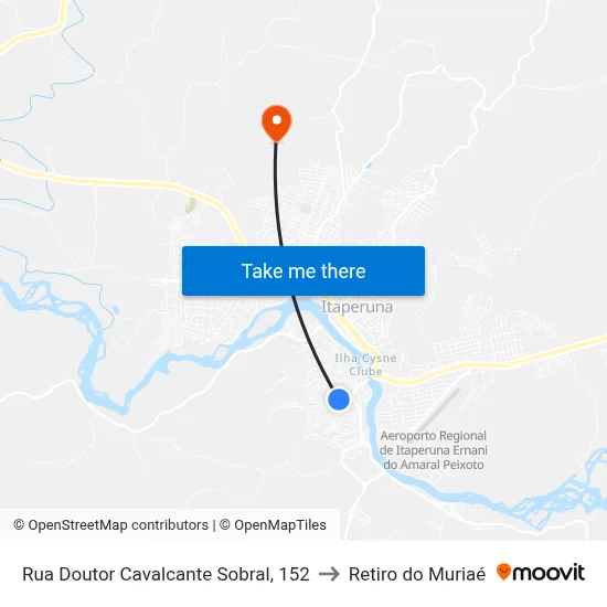 Rua Doutor Cavalcante Sobral, 152 to Retiro do Muriaé map