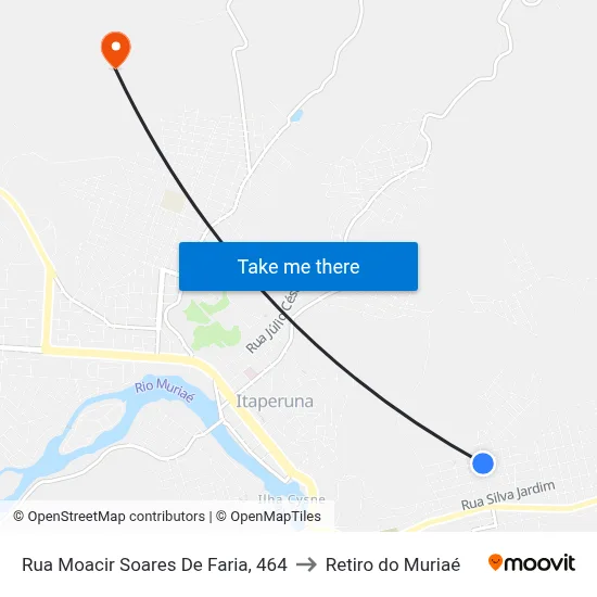 Rua Moacir Soares De Faria, 464 to Retiro do Muriaé map