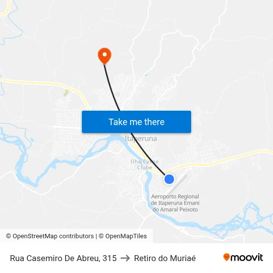Rua Casemiro De Abreu, 315 to Retiro do Muriaé map