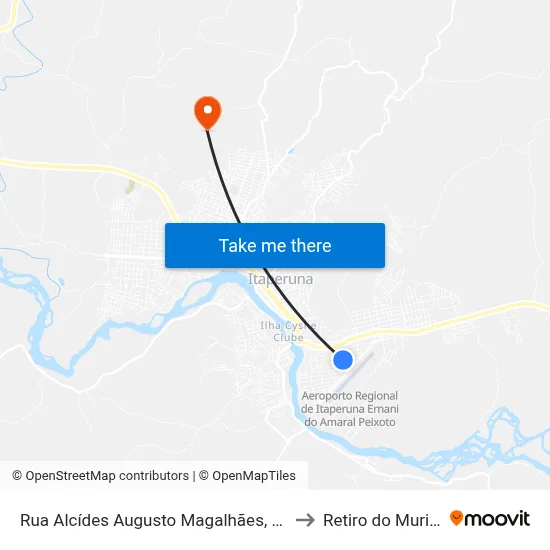 Rua Alcídes Augusto Magalhães, 416 to Retiro do Muriaé map