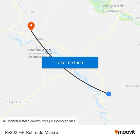 Rj-202 to Retiro do Muriaé map