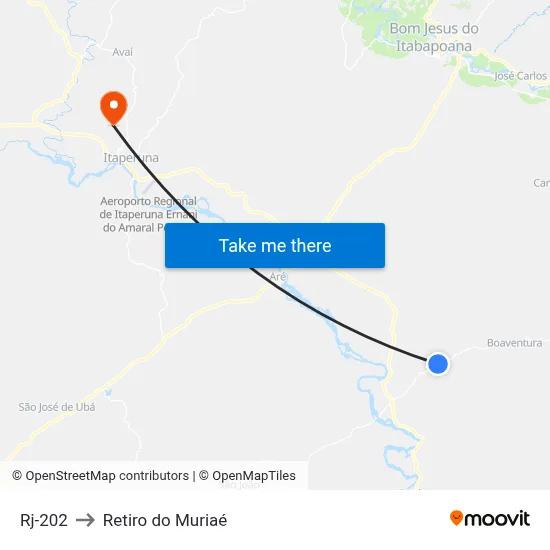 Rj-202 to Retiro do Muriaé map