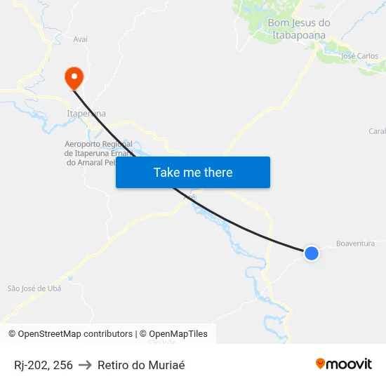 Rj-202, 256 to Retiro do Muriaé map