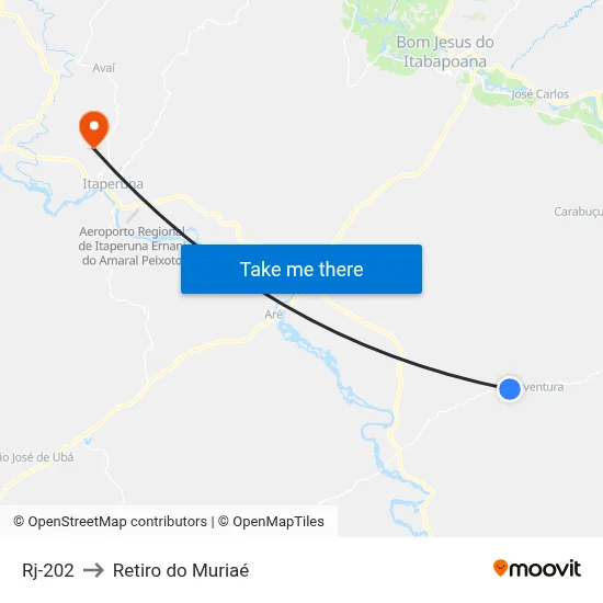 Rj-202 to Retiro do Muriaé map