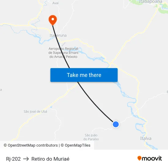 Rj-202 to Retiro do Muriaé map