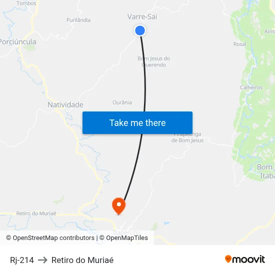 Rj-214 to Retiro do Muriaé map
