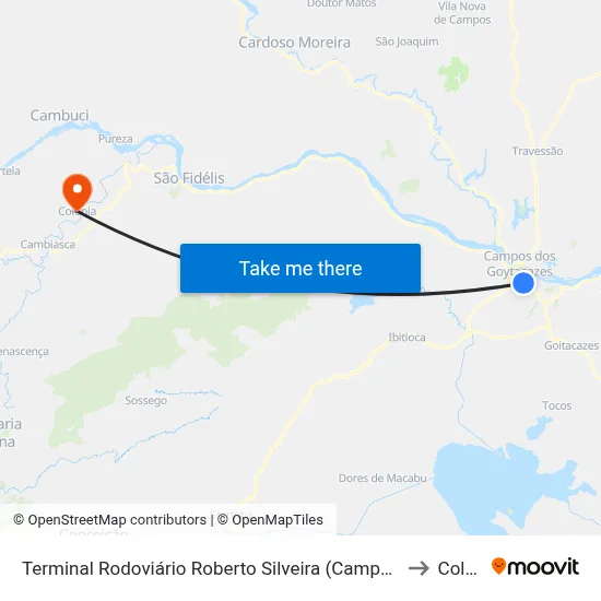 Terminal Rodoviário Roberto Silveira (Campos Dos Goytacazes) to Colônia map