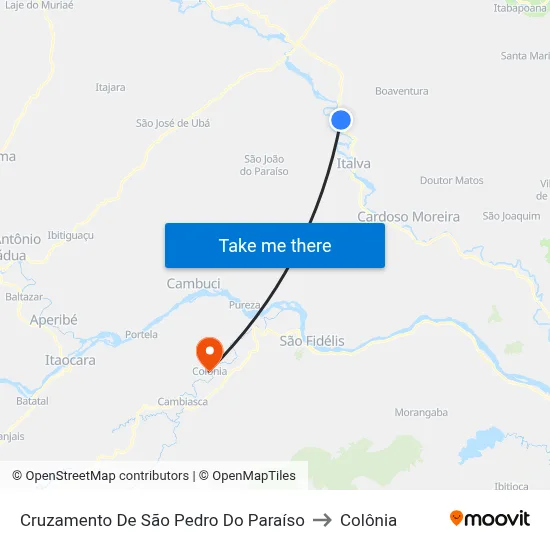 Cruzamento De São Pedro Do Paraíso to Colônia map