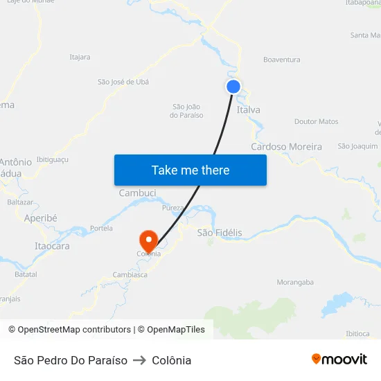 São Pedro Do Paraíso to Colônia map