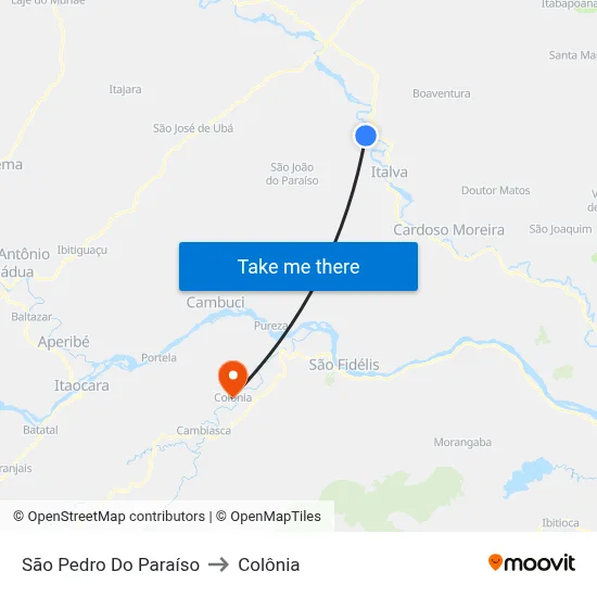 São Pedro Do Paraíso to Colônia map