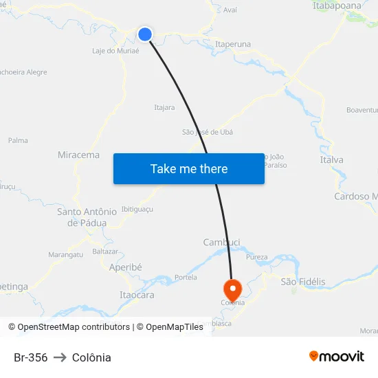 Br-356 to Colônia map