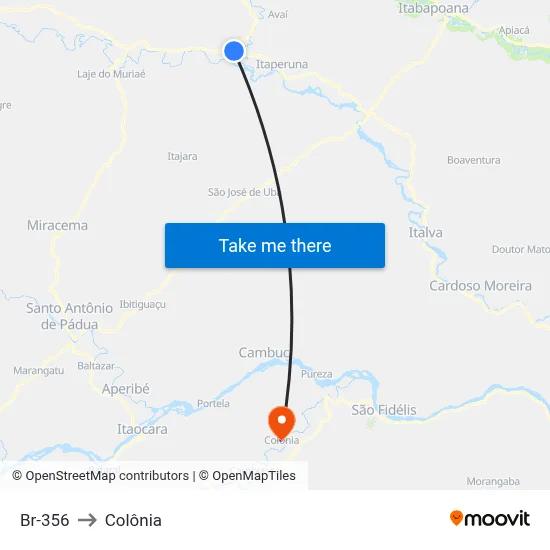 Br-356 to Colônia map