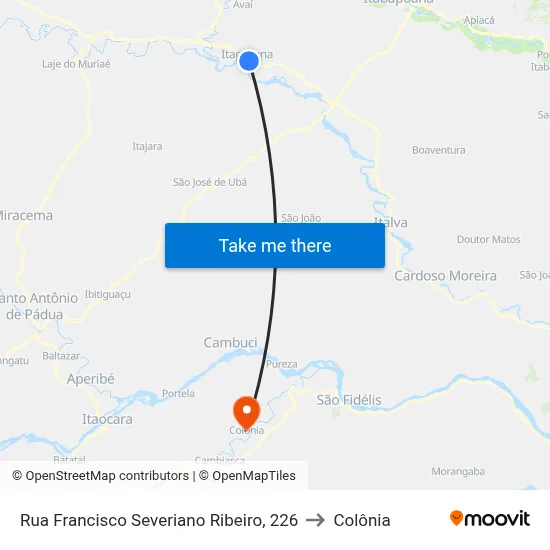 Rua Francisco Severiano Ribeiro, 226 to Colônia map