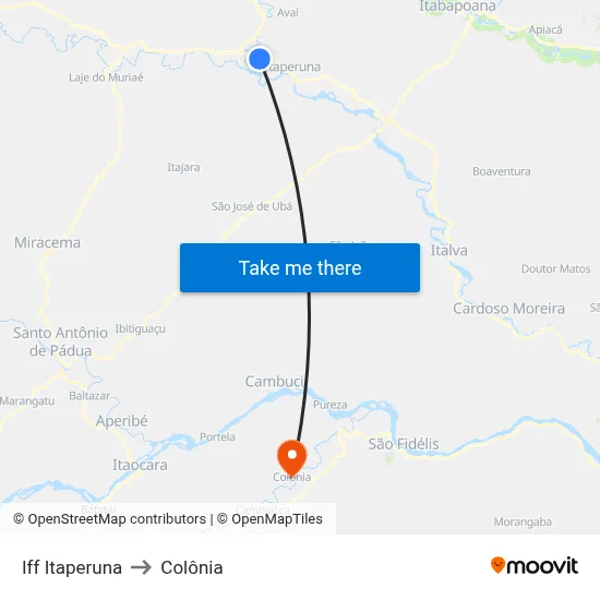 Iff Itaperuna to Colônia map
