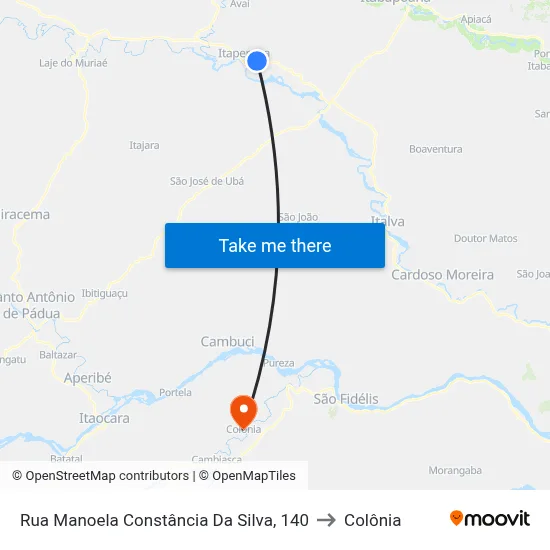 Rua Manoela Constância Da Silva, 140 to Colônia map