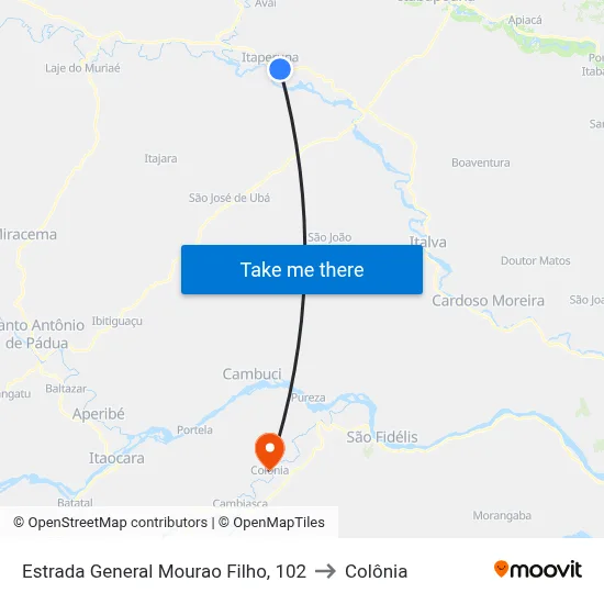 Estrada General Mourao Filho, 102 to Colônia map