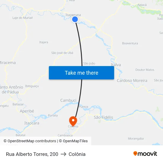 Rua Alberto Torres, 200 to Colônia map