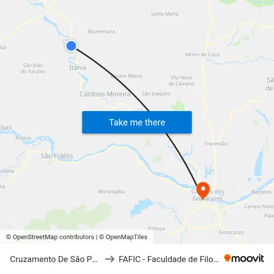 Cruzamento De São Pedro Do Paraíso to FAFIC - Faculdade de Filosofia de Campos map