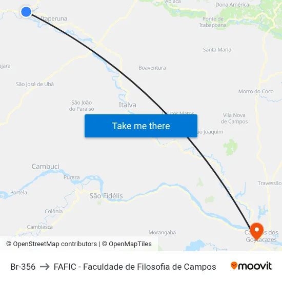 Br-356 to FAFIC - Faculdade de Filosofia de Campos map