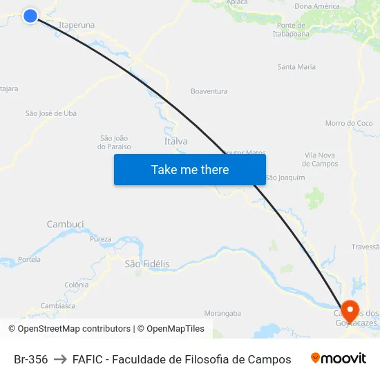 Br-356 to FAFIC - Faculdade de Filosofia de Campos map