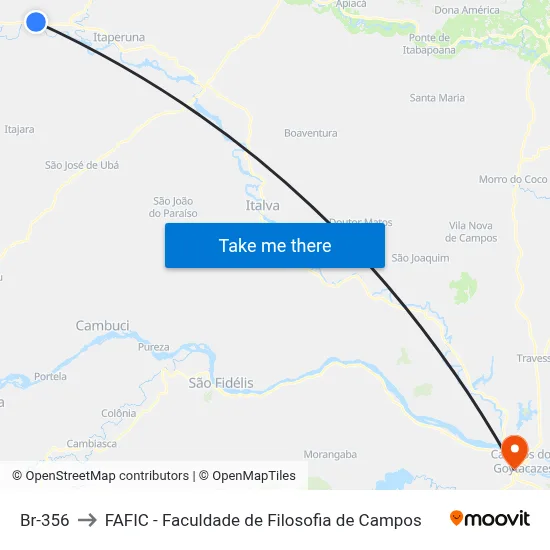 Br-356 to FAFIC - Faculdade de Filosofia de Campos map