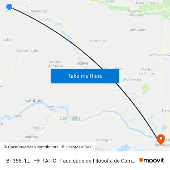 Br-356, 151 to FAFIC - Faculdade de Filosofia de Campos map