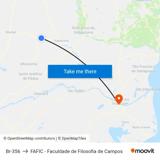 Br-356 to FAFIC - Faculdade de Filosofia de Campos map