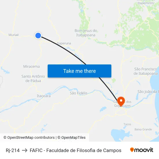 Rj-214 to FAFIC - Faculdade de Filosofia de Campos map