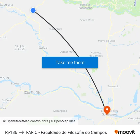 Rj-186 to FAFIC - Faculdade de Filosofia de Campos map
