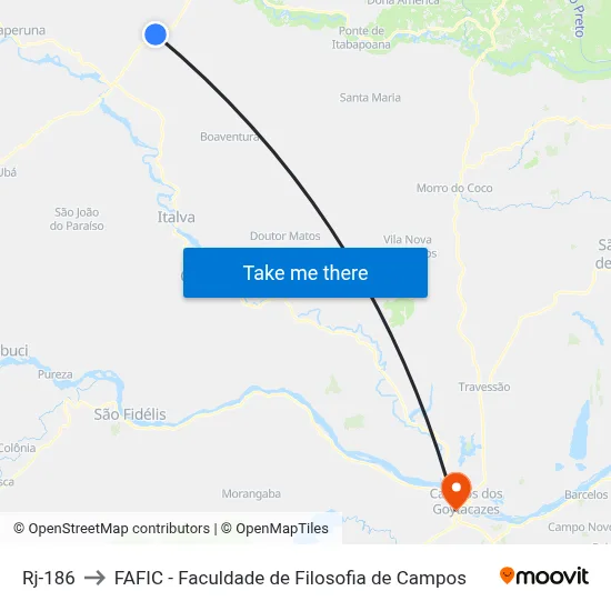 Rj-186 to FAFIC - Faculdade de Filosofia de Campos map