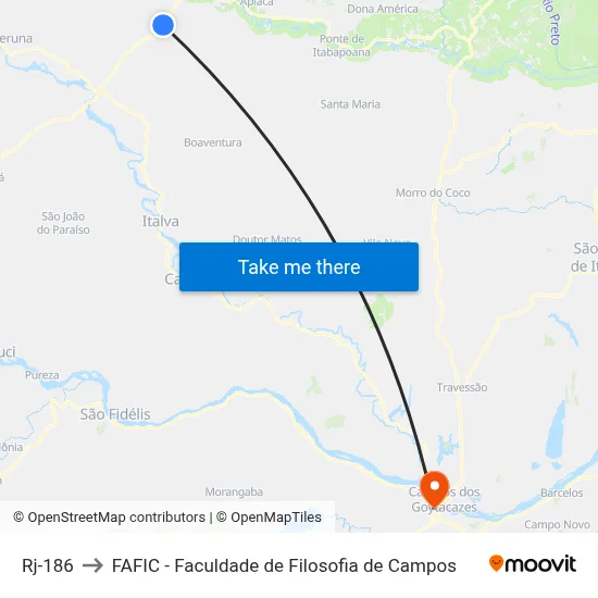 Rj-186 to FAFIC - Faculdade de Filosofia de Campos map