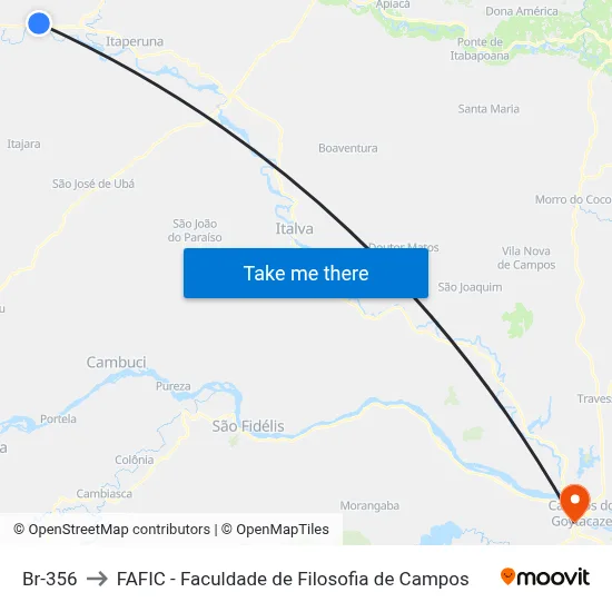 Br-356 to FAFIC - Faculdade de Filosofia de Campos map