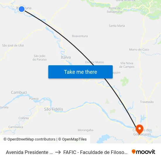 Avenida Presidente Dutra, 497 to FAFIC - Faculdade de Filosofia de Campos map