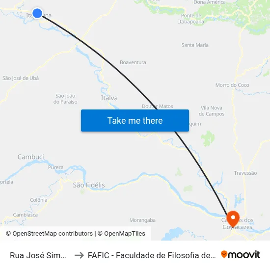 Rua José Simão, 71 to FAFIC - Faculdade de Filosofia de Campos map