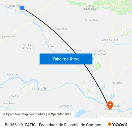 Br-356 to FAFIC - Faculdade de Filosofia de Campos map